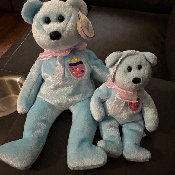 Ty Blue Stuffed Bear Duo with Pink Accents